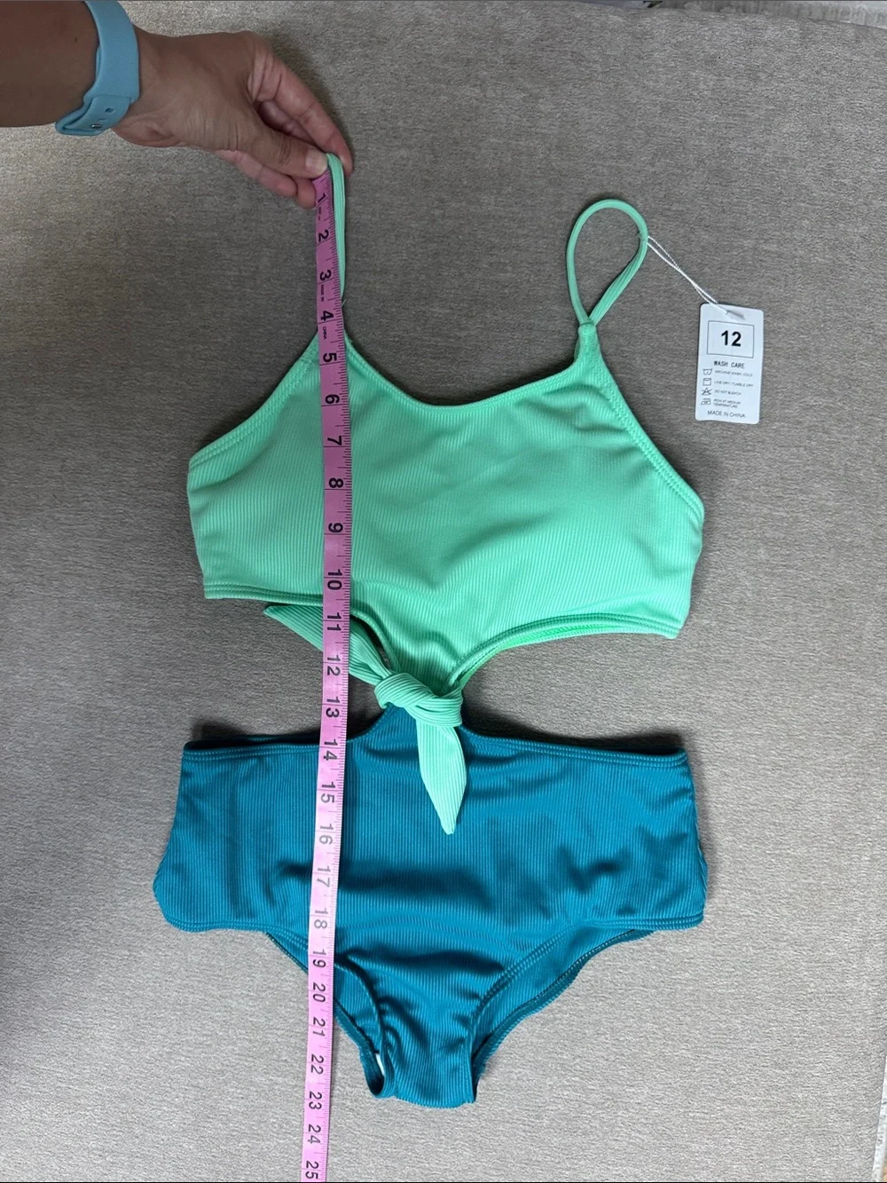 Mint and Teal Two-Piece Ribbed Tie-Front Swimsuit